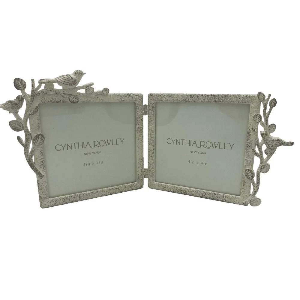 Cynthia Rowley 4X4  Birds on a Branch White Metal Double Picture‎ Photo Frame